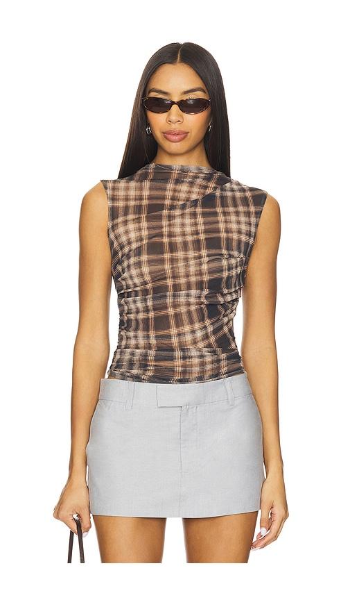 enza costa mesh sleeveless twist top in grey.