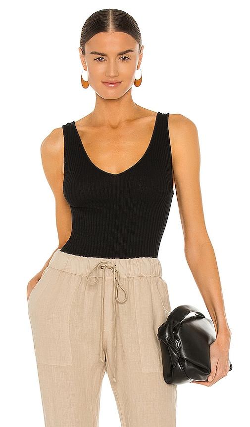 enza costa military rib u neck tank in black.