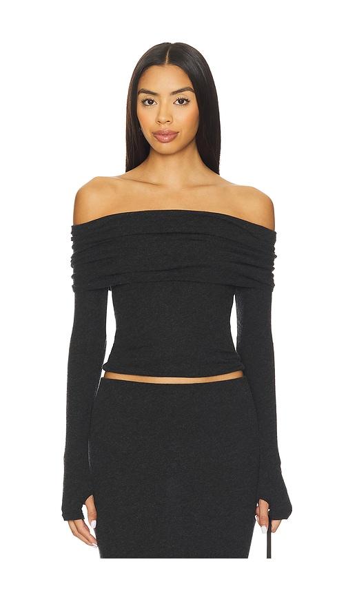 enza costa off shoulder top in black.