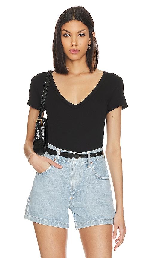 enza costa perfect v tee in black.