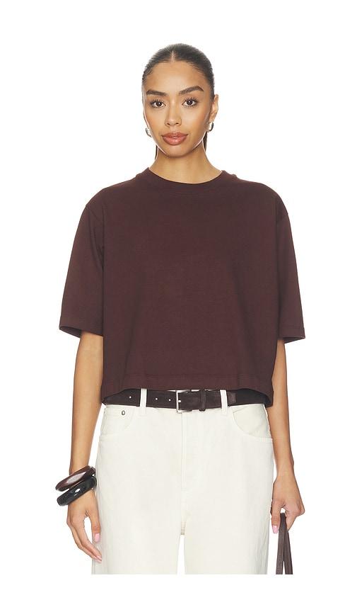 enza costa short sleeve supima structured tee in chocolate.