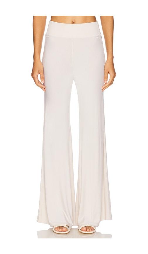 enza costa silk knit bias pant in beige.