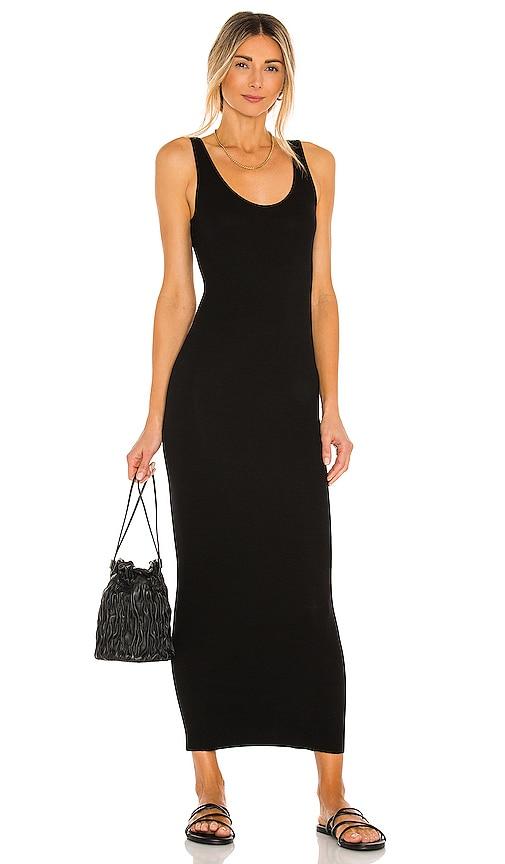enza costa silk rib ankle length tank dress in black.