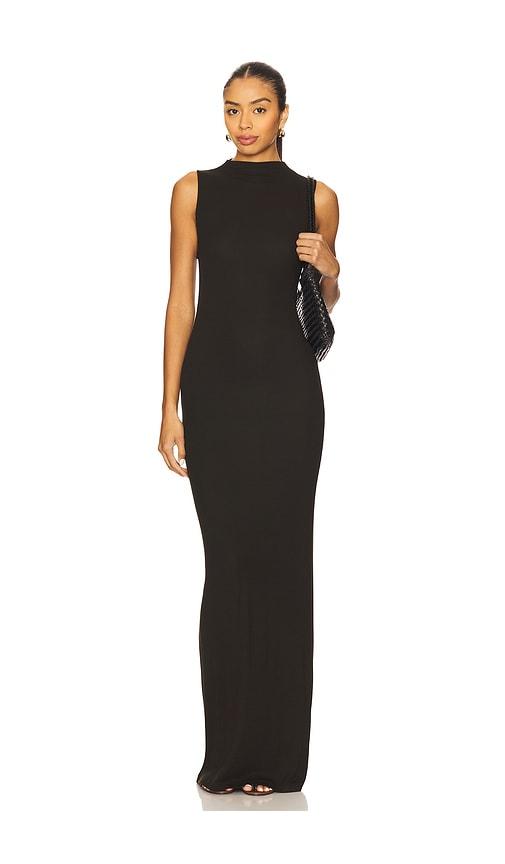 enza costa silk rib sleeveless mockneck fluid dress in chocolate.