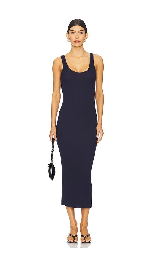 enza costa stretch silk knit maxi tank dress in navy.
