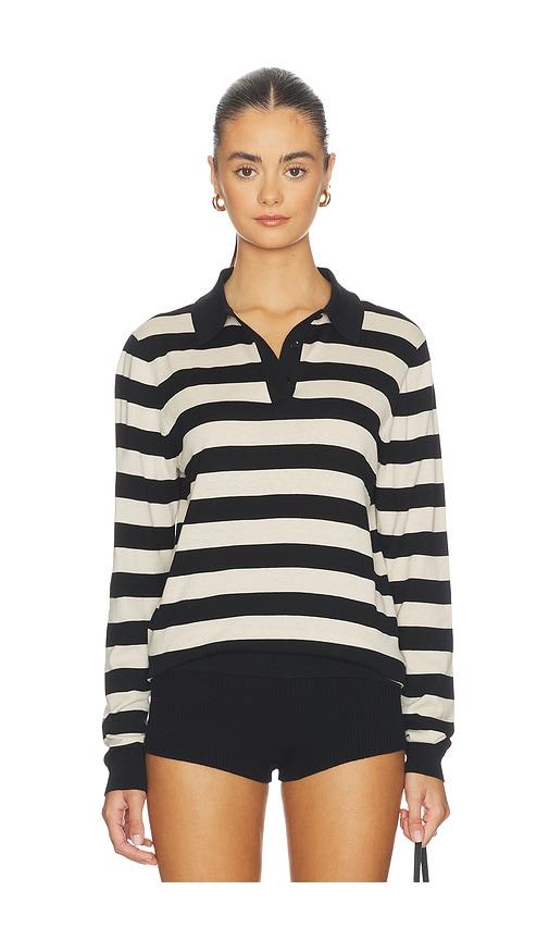enza costa stripe silk knit polo in black.