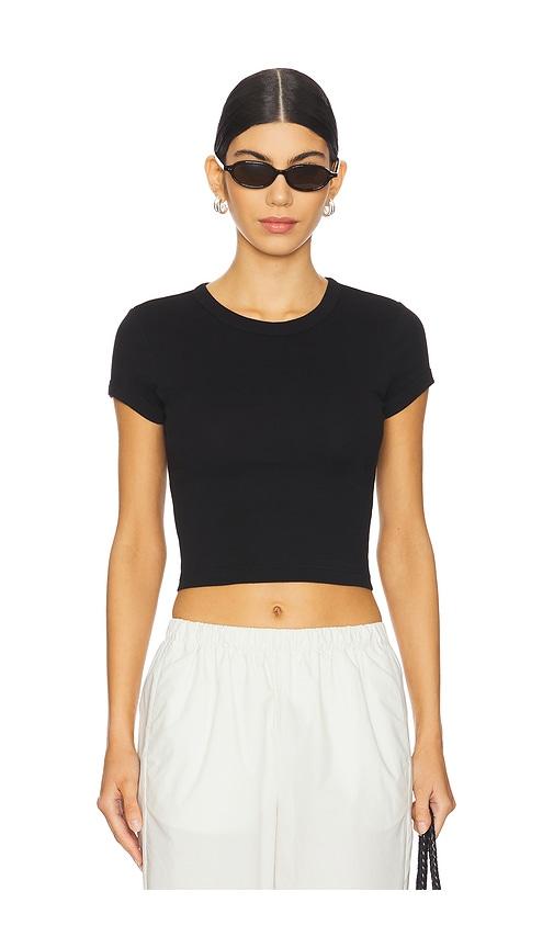 enza costa supima baby cropped tee in black.