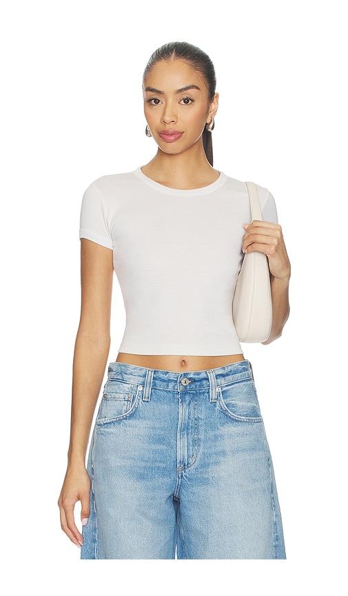 enza costa supima baby rib cropped tee in ivory.