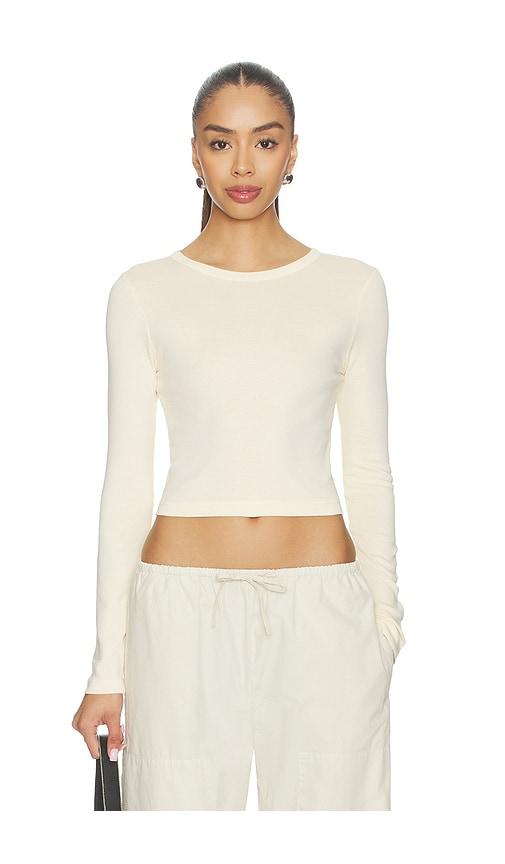 enza costa supima baby rib long sleeve cropped top in yellow.