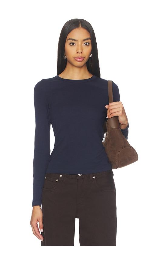 enza costa supima classic long sleeve tee in navy.