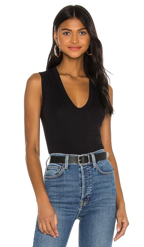 enza costa supima sleeveless u tank in black.