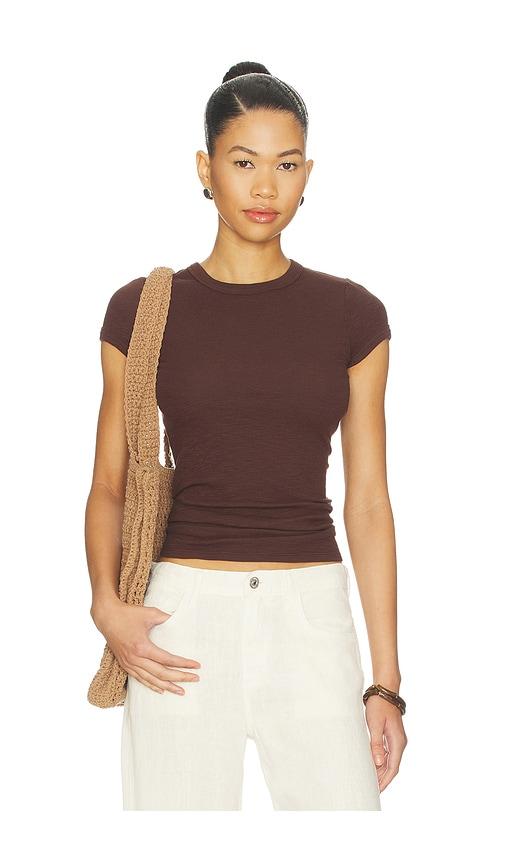 enza costa textured rib cap sleeve crew in chocolate.