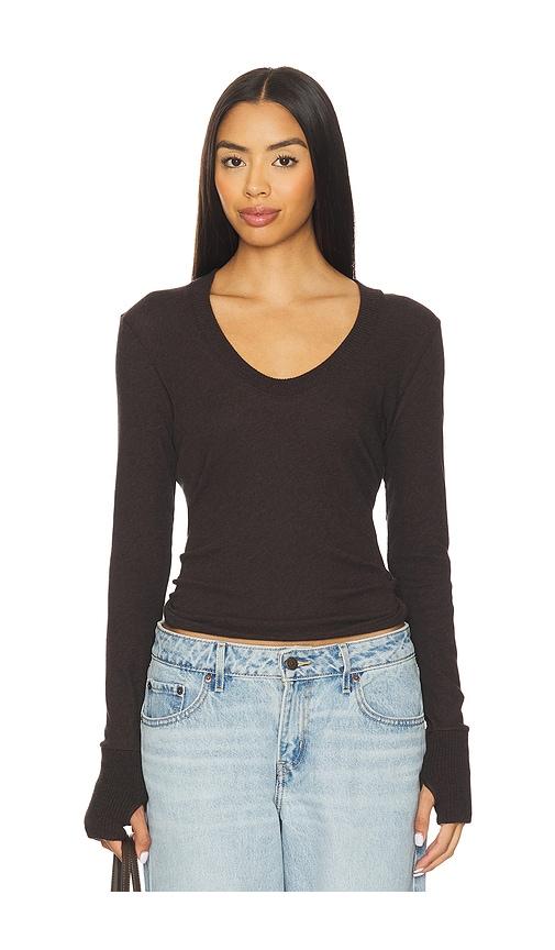 enza costa x revolve x revolve cashmere easy cuffed u top in brown.