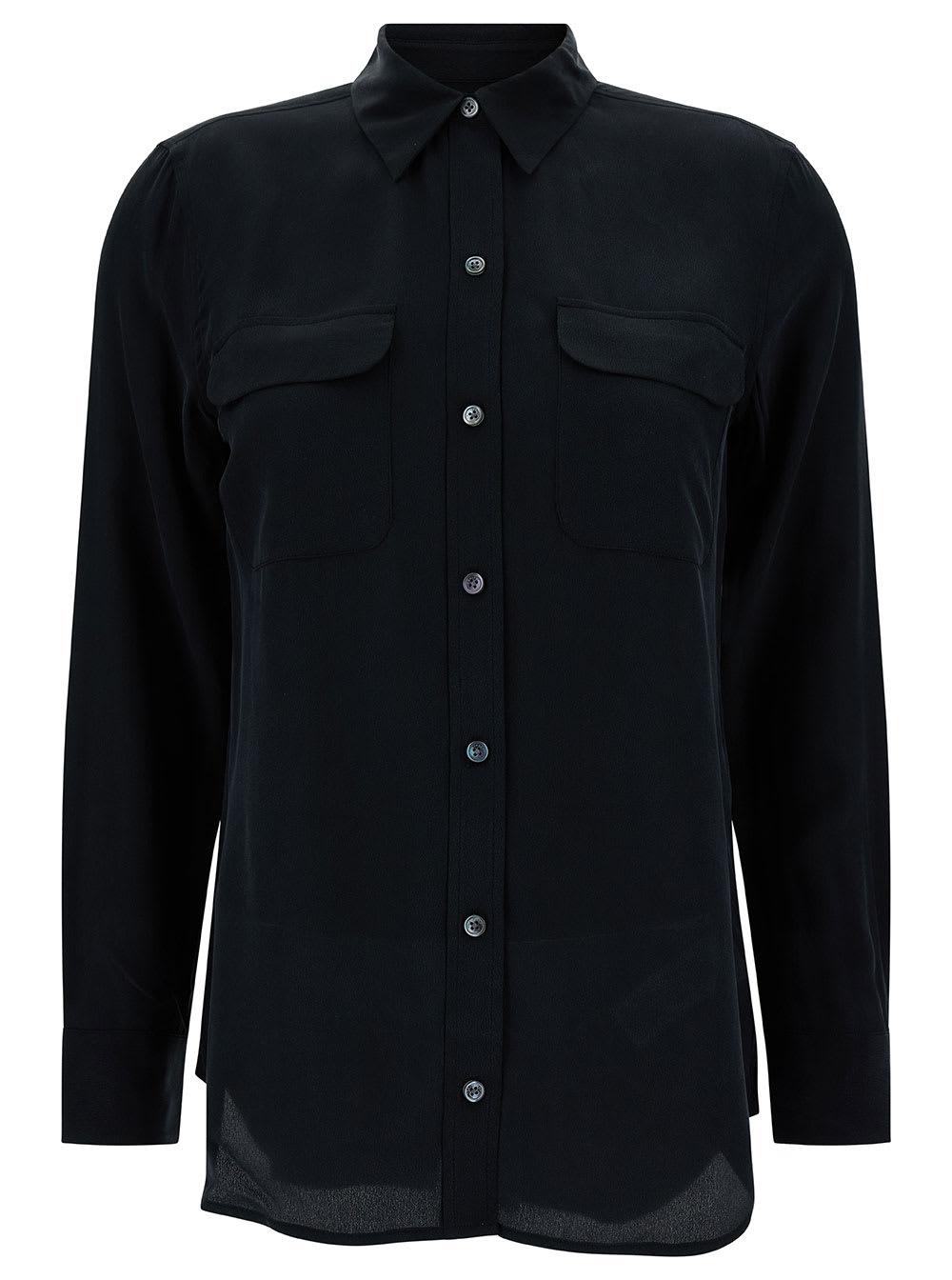 equipment black silk shirt with pockets