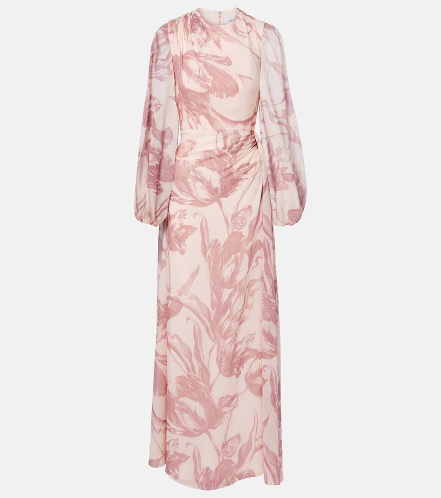erdem draped floral silk voile gown