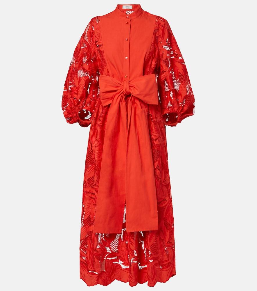 erdem embroidered mesh midi dress