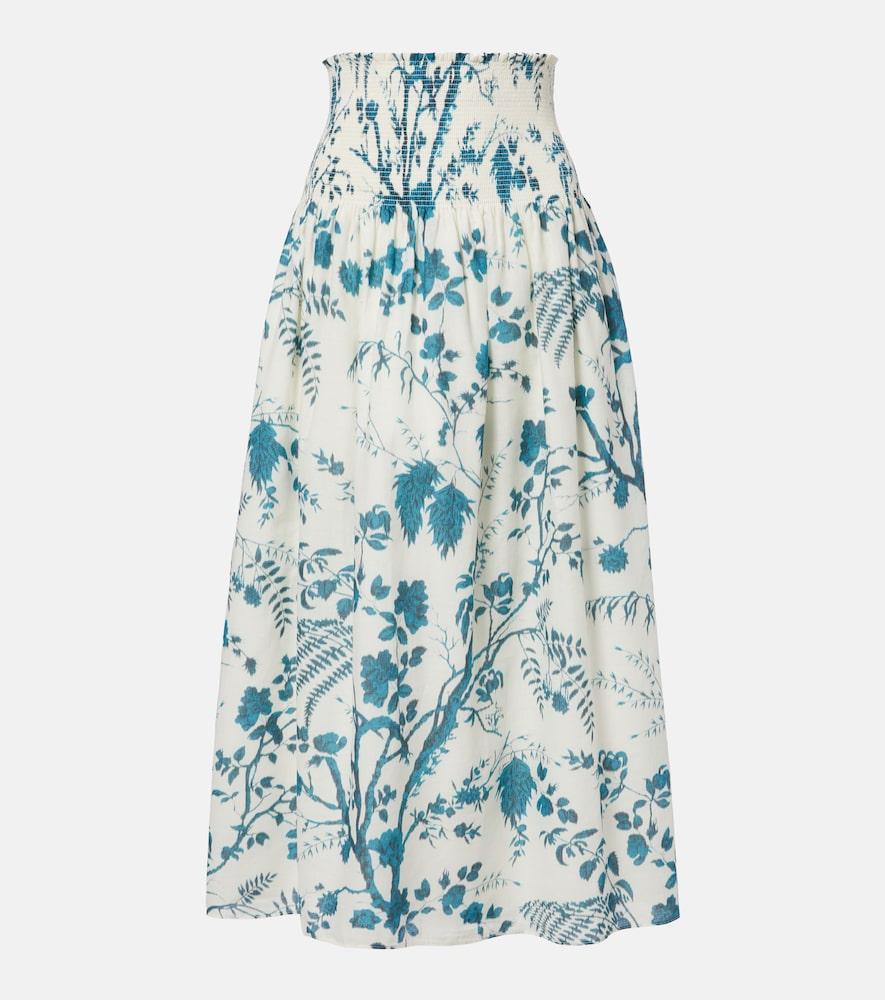 erdem floral cotton and linen midi skirt