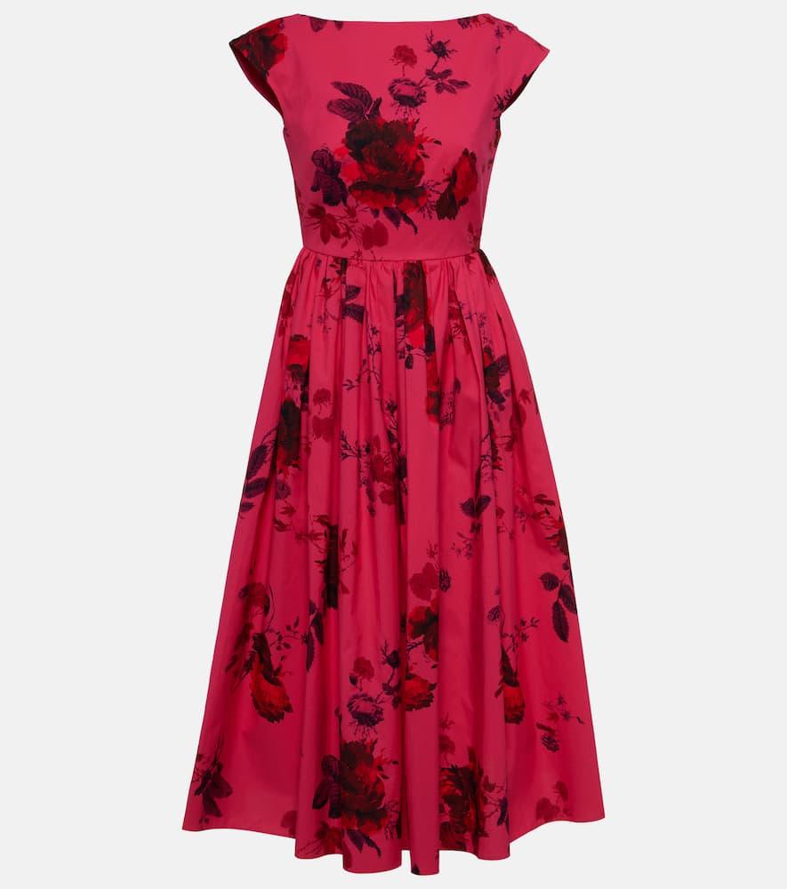 erdem floral cotton faille midi dress