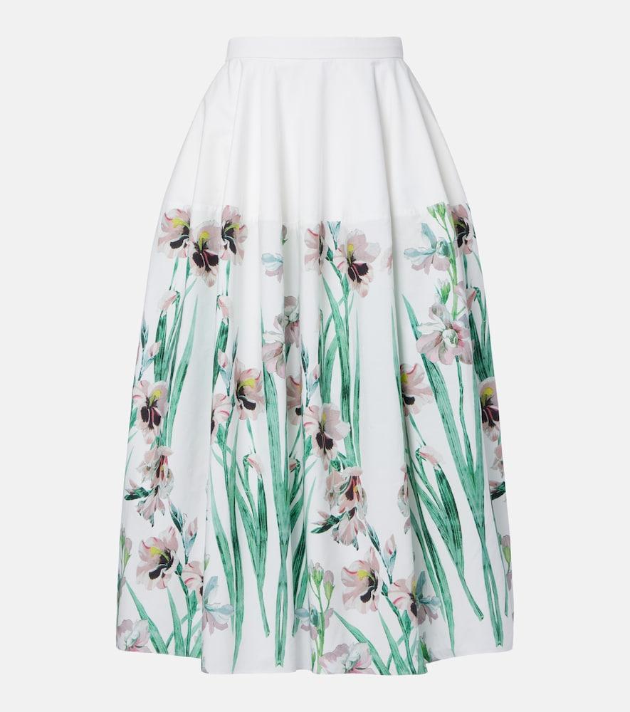 erdem floral cotton midi skirt