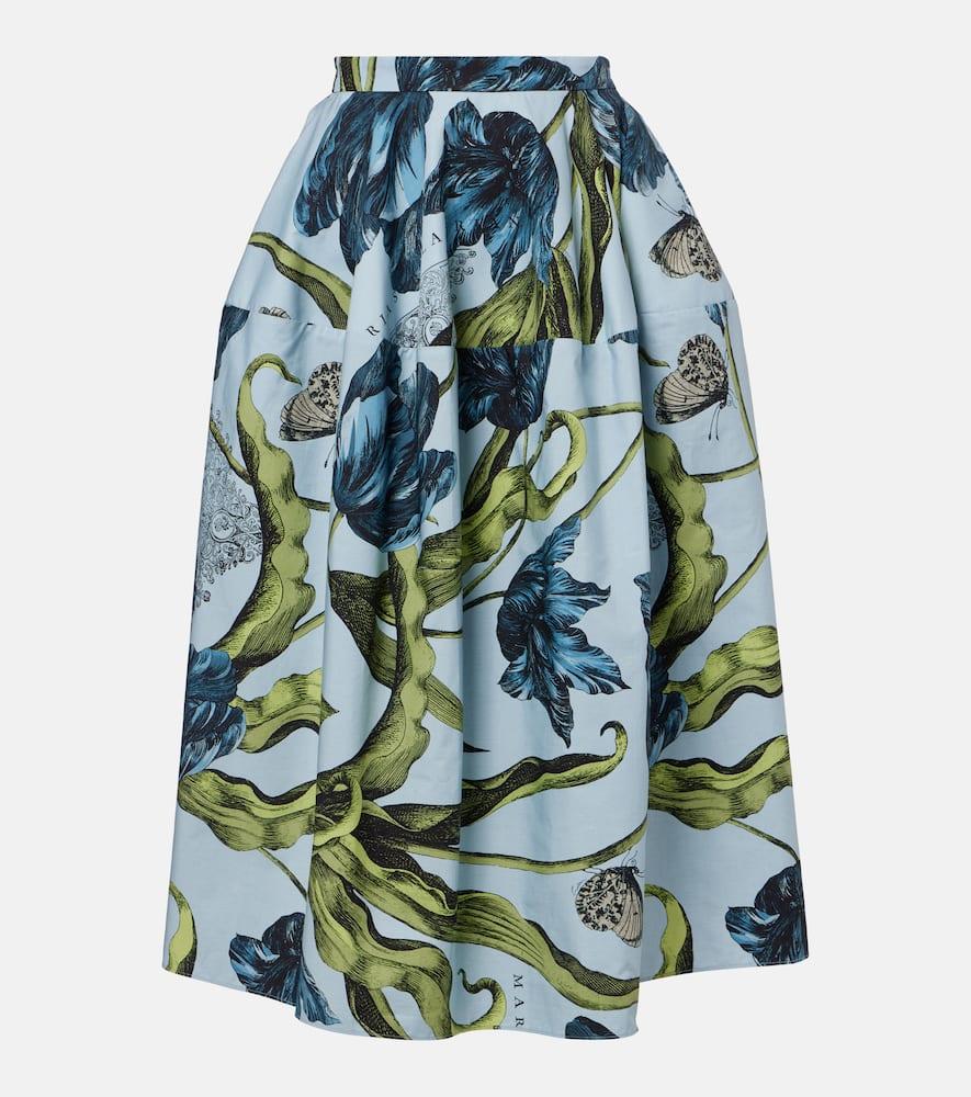 erdem floral cotton poplin midi skirt