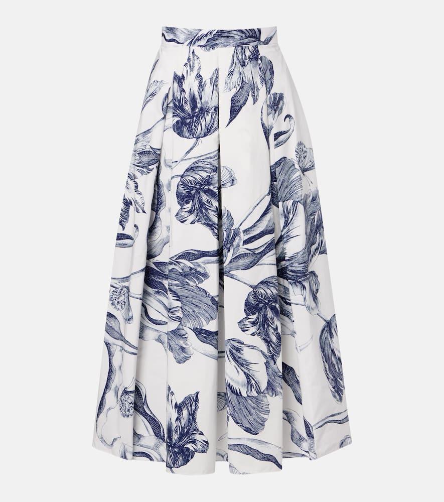 erdem floral cotton poplin midi skirt