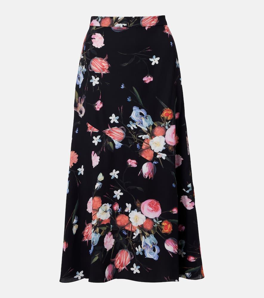erdem floral crêpe midi skirt