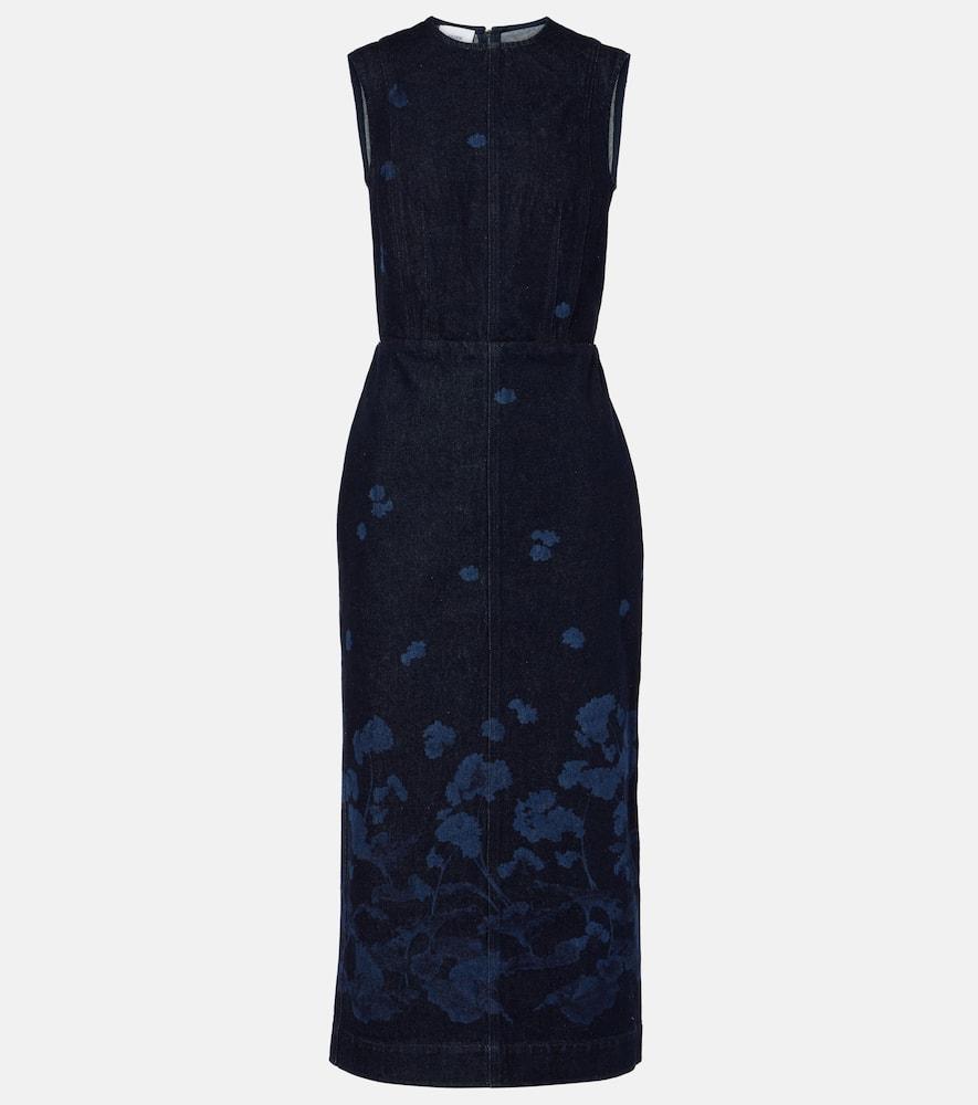 erdem floral denim midi dress