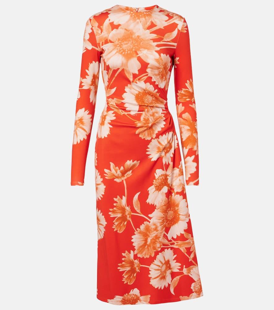 erdem floral draped ponte jersey midi dress
