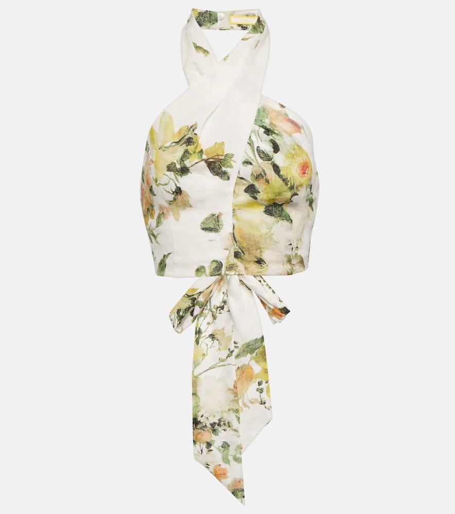 erdem floral linen halterneck top