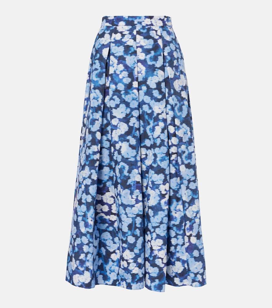 erdem floral pleated cotton midi skirt