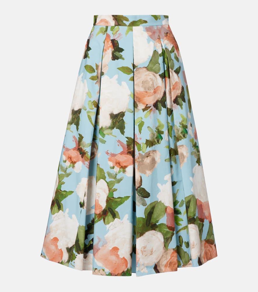 erdem floral pleated cotton midi skirt