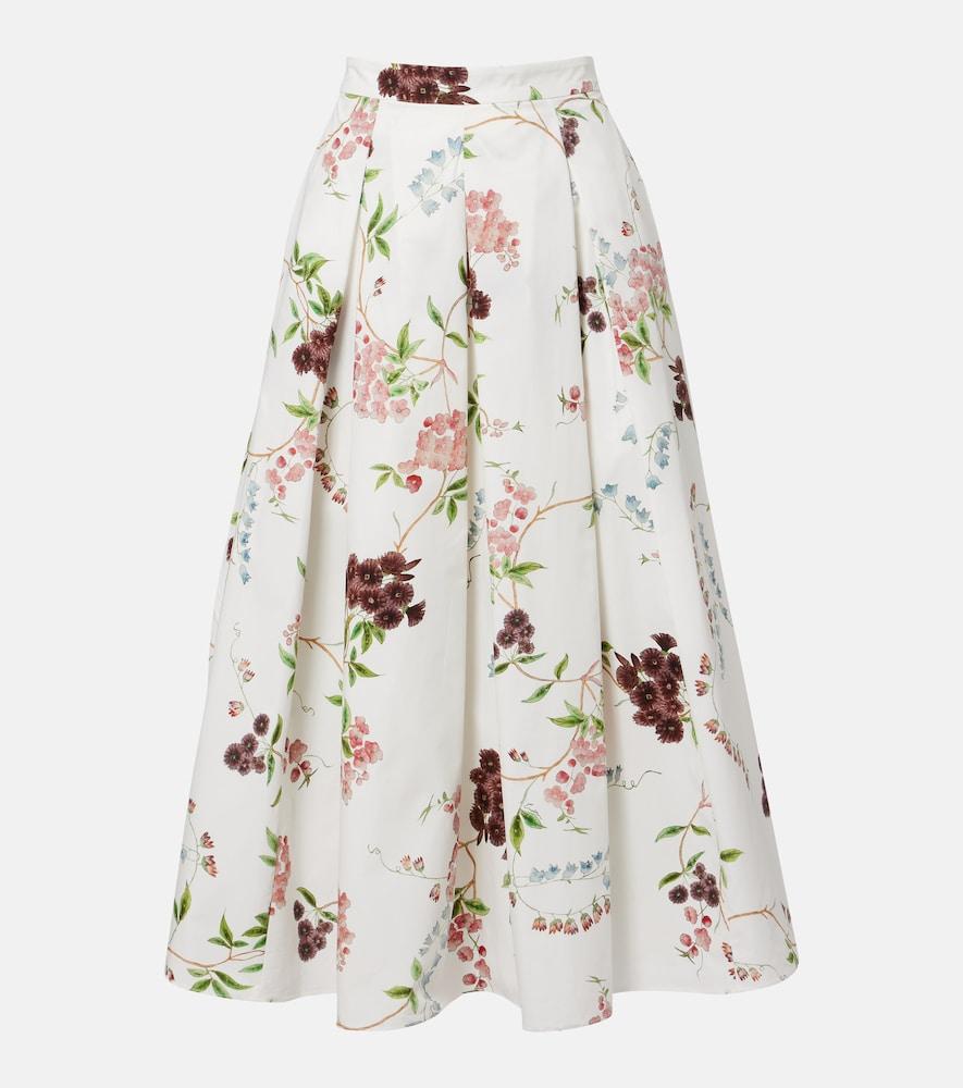 erdem floral pleated cotton poplin midi skirt