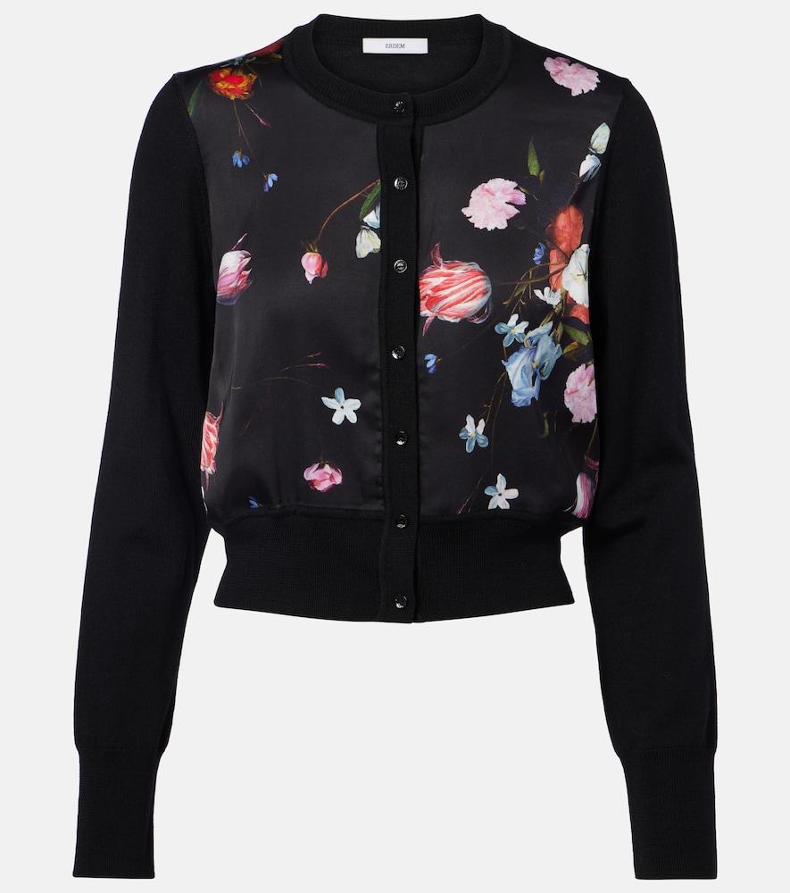 erdem floral printed cropped wool cardigan