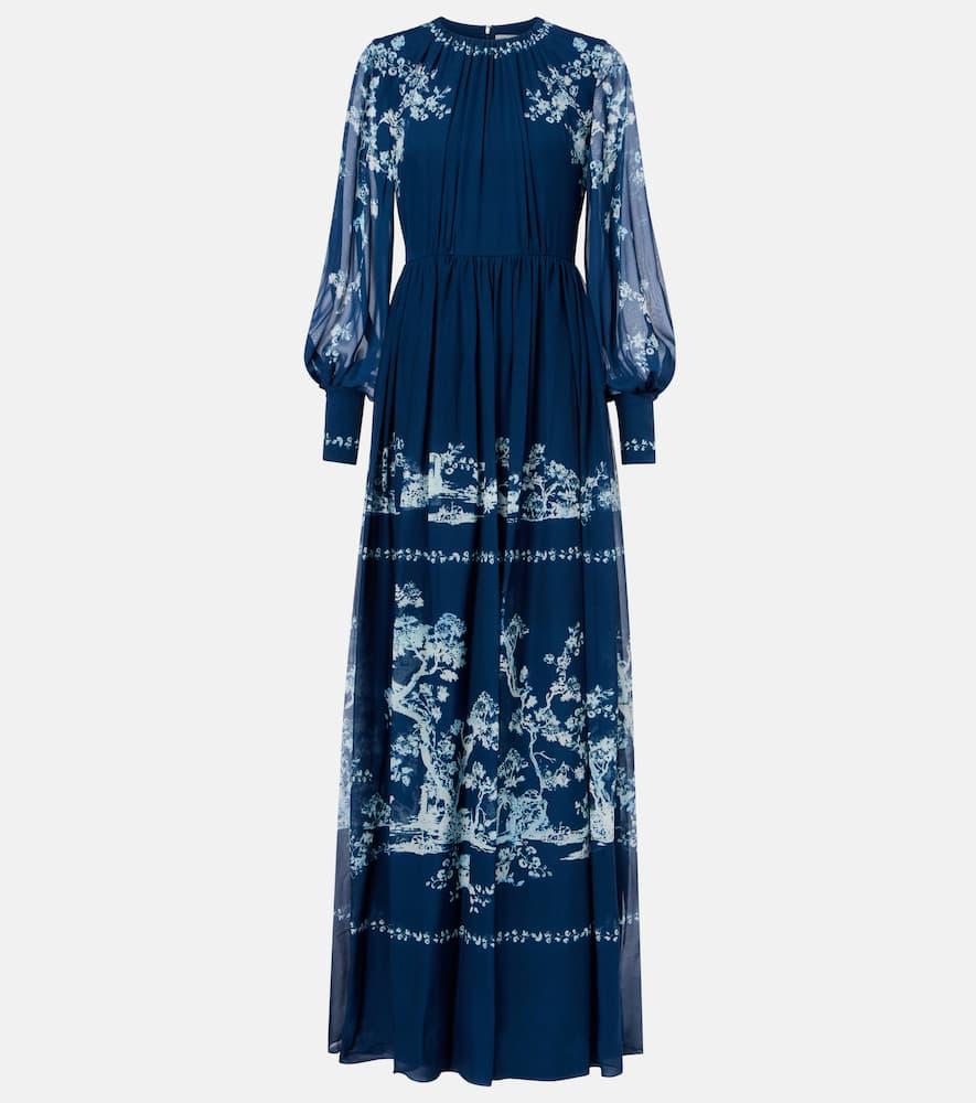 erdem floral ruched silk gown