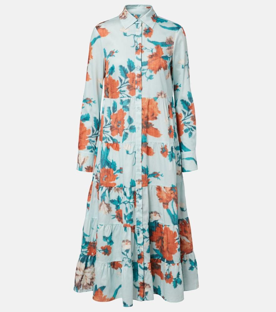 erdem floral tiered cotton shirt dress