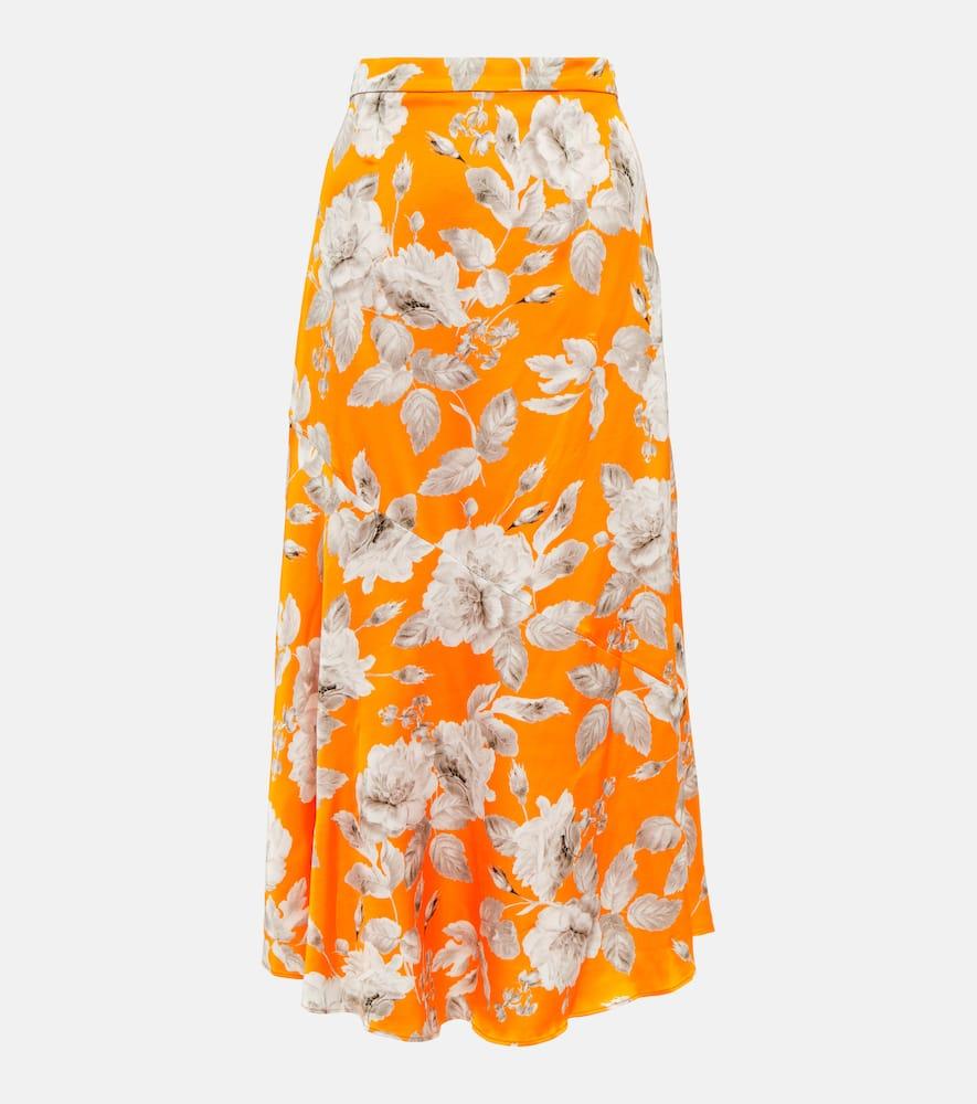 erdem griselda floral satin midi skirt