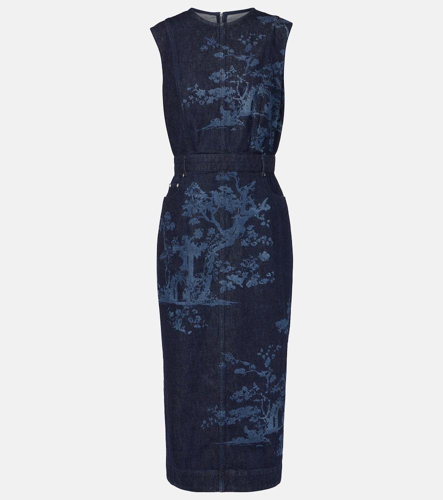 erdem printed cotton denim pencil dress