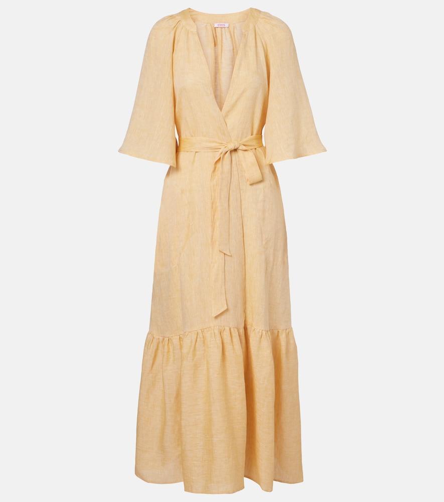 eres audacieuse belted linen midi dress