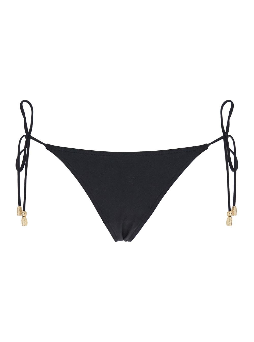 eres exquise black bikini bottoms with beaded embellishments and adjustable tie closure in tech fabric stretch woman