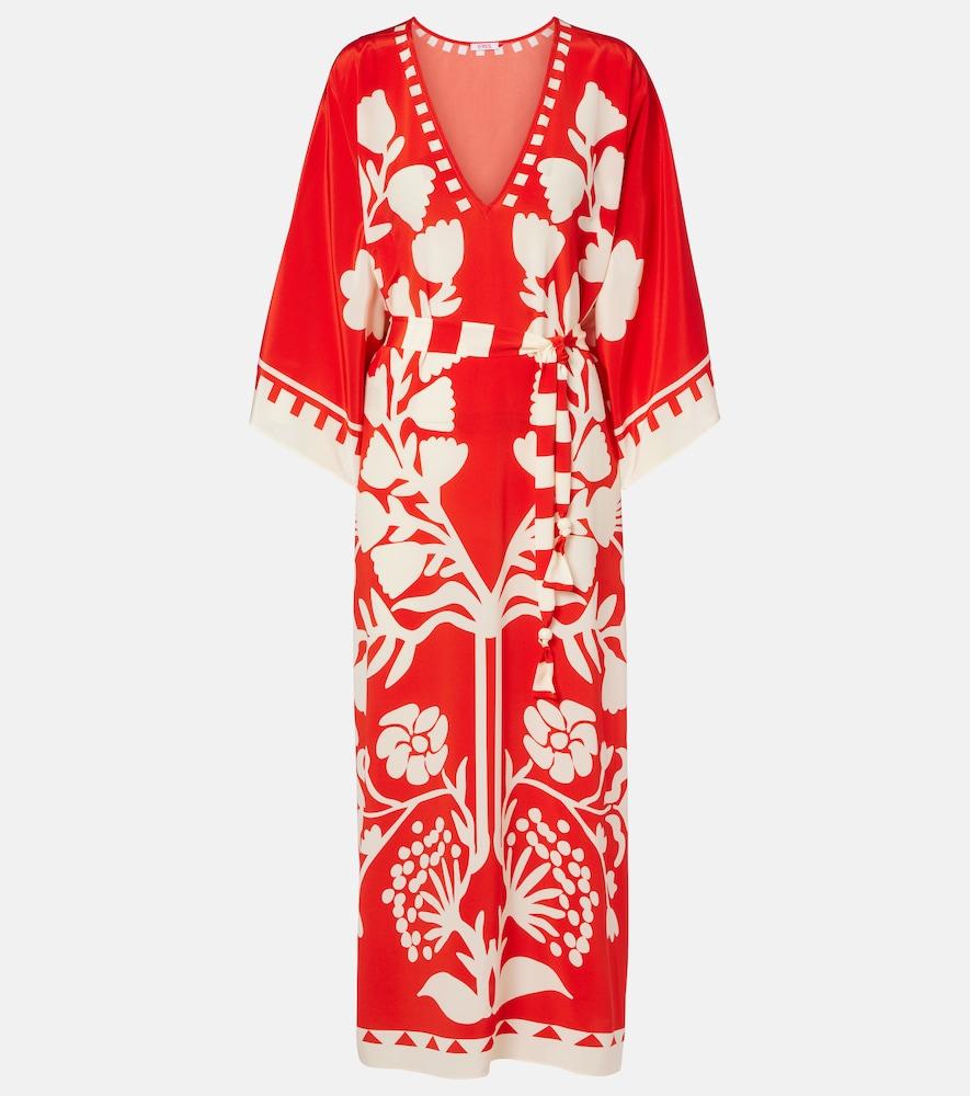 eres holi belted printed silk kaftan
