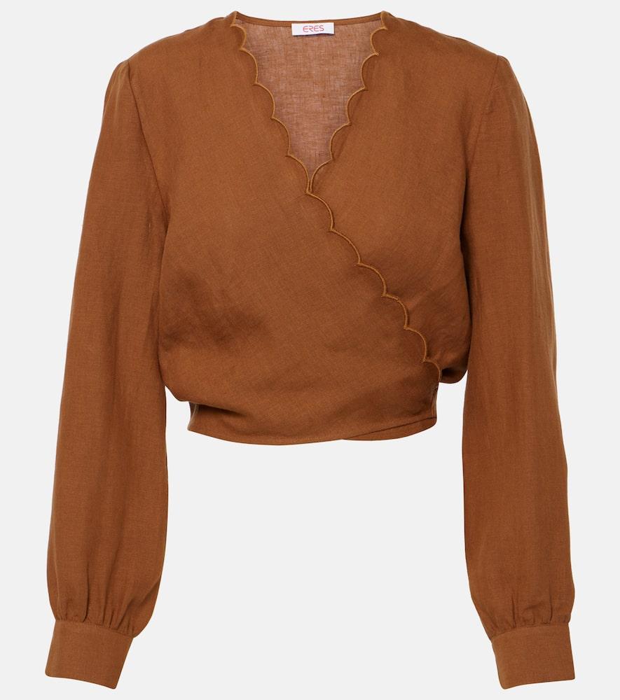 eres joli scalloped linen wrap top