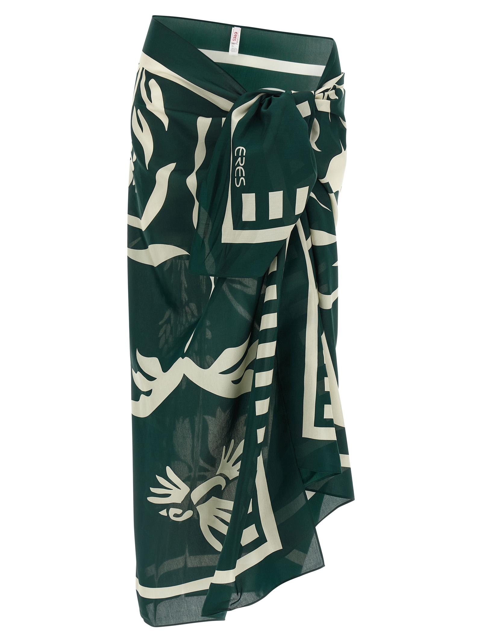 eres mandapa sarong skirt green cotton silk beachwear - women