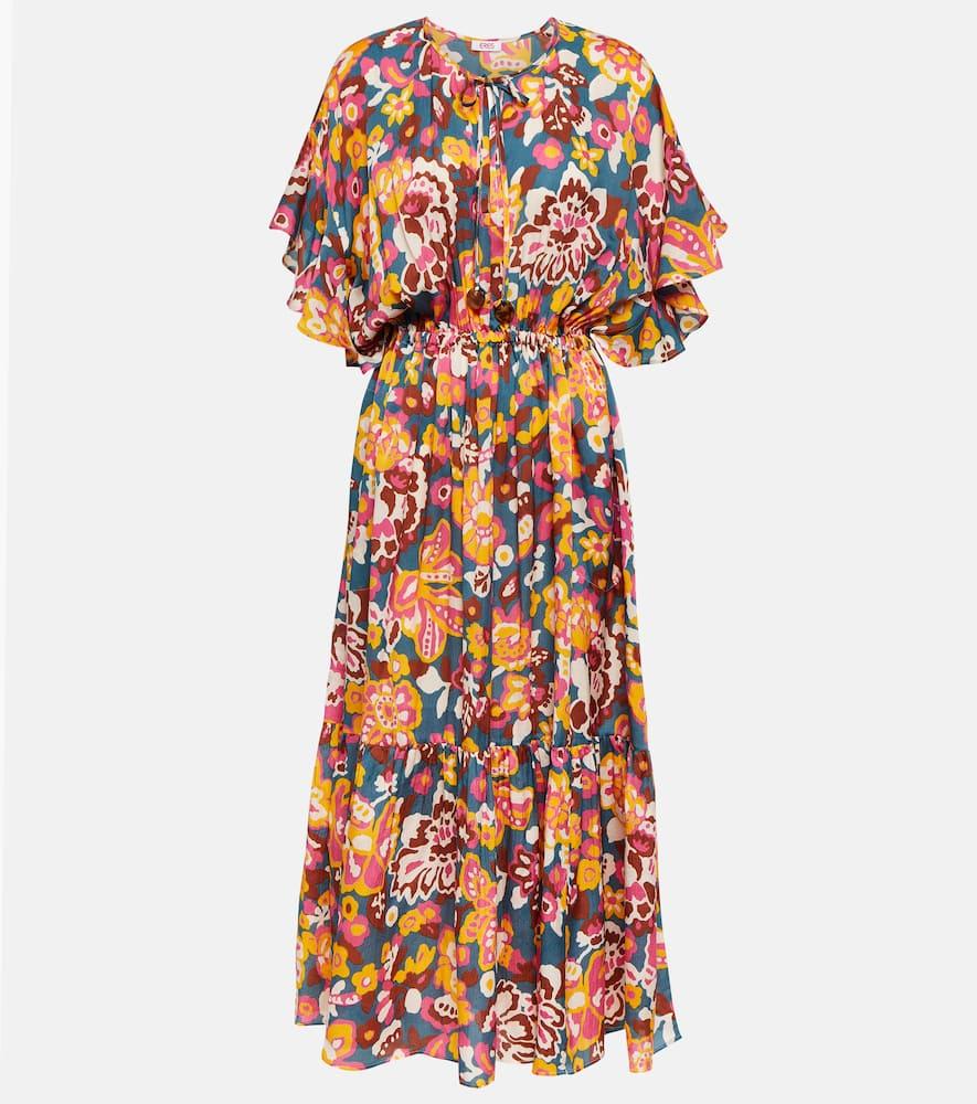 eres piment floral silk and cotton midi dress