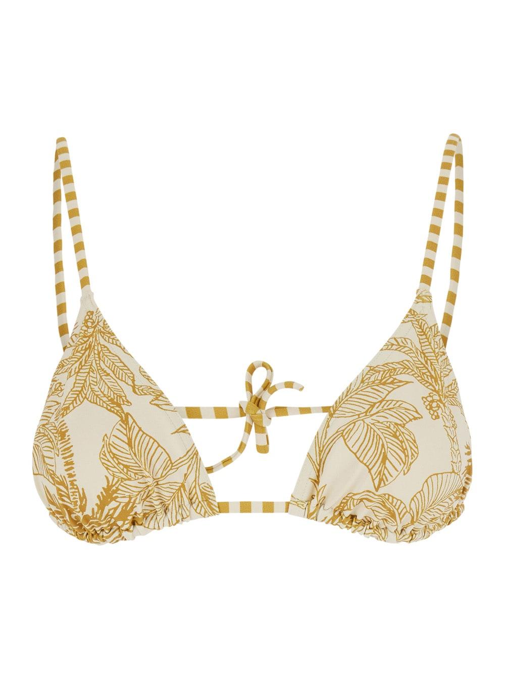 eres voyage yellow bikini top with thin straps and all-over floral print in tech fabric for women