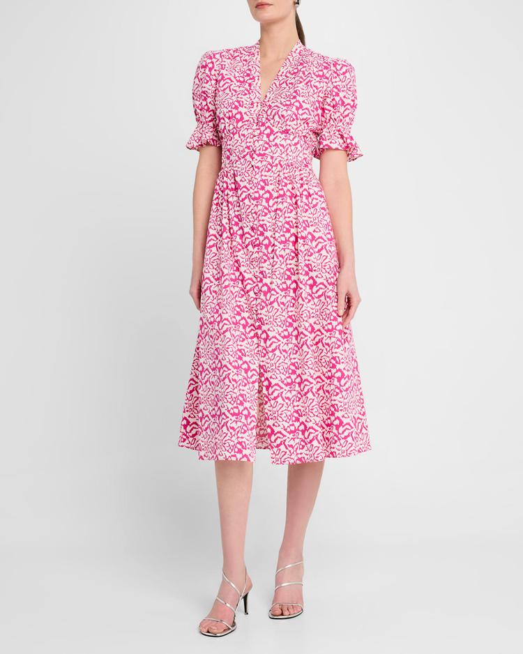 erica puff-sleeve cotton midi dress