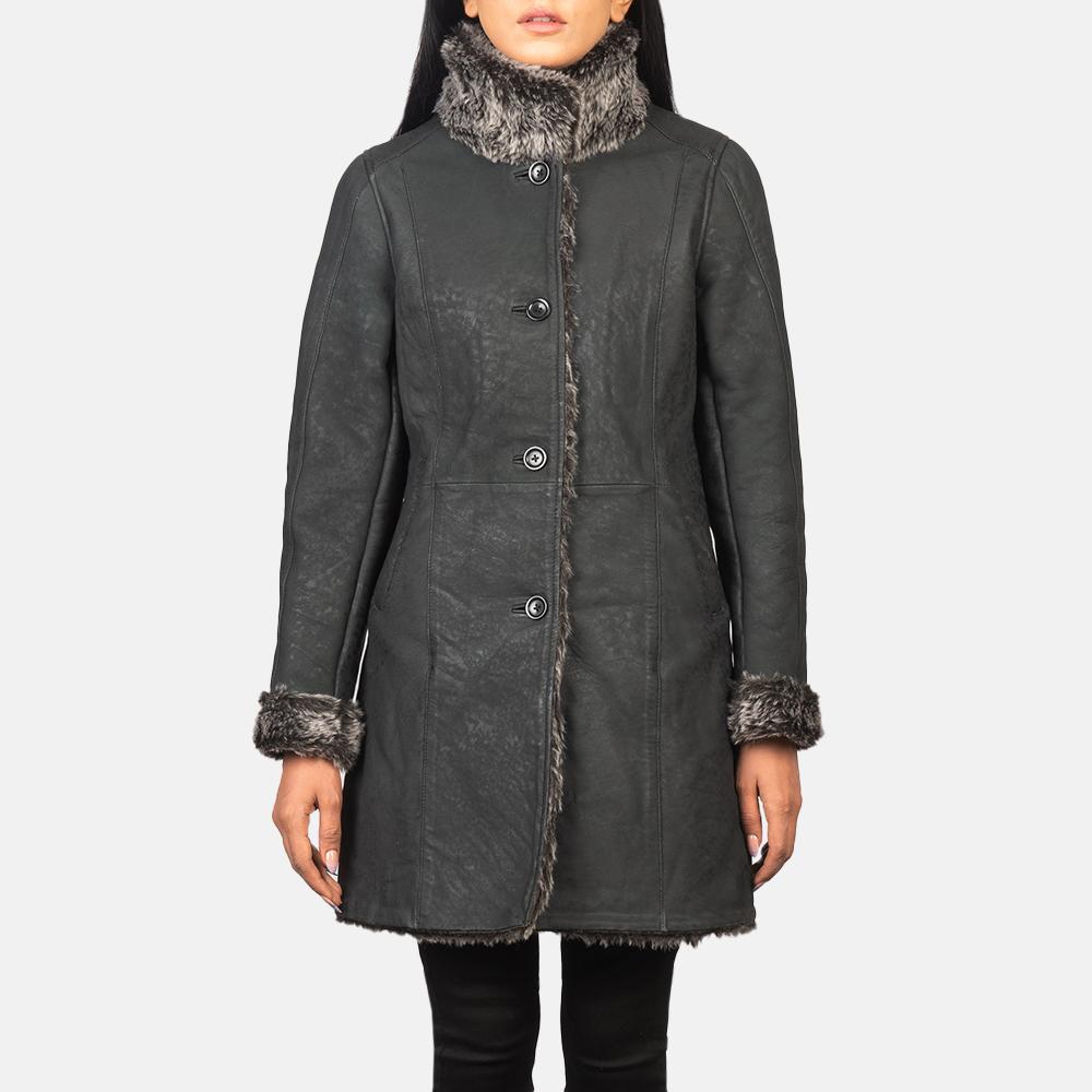 erica shearling black leather coat