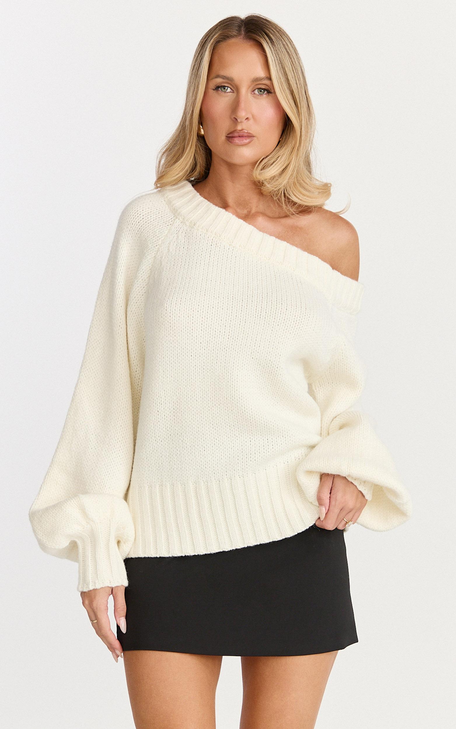 erin jumper - cable knit off shoulder jumper in cream
