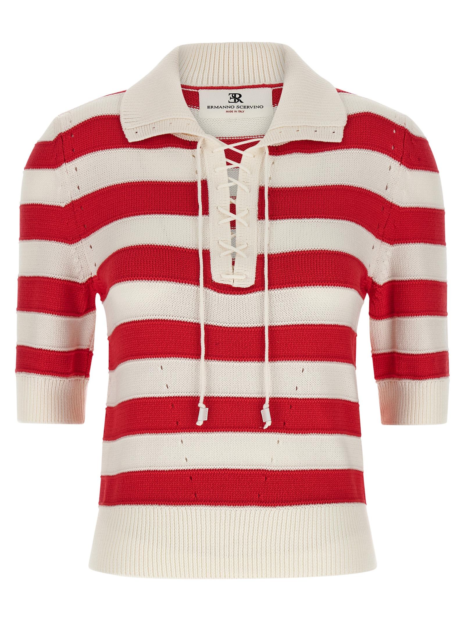 ermanno scervino crochet polo shirt red cotton polyamide - women