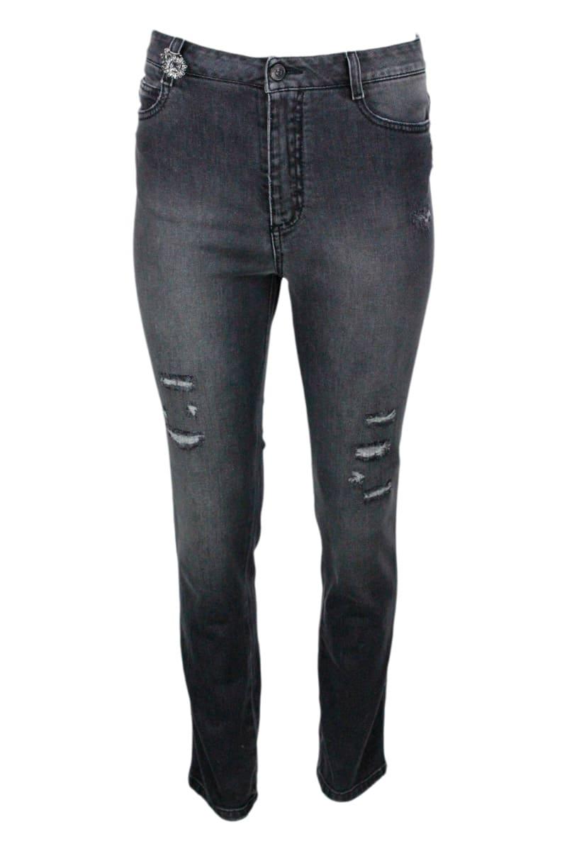 ermanno scervino high-waisted stretch denim jeans with fake tears