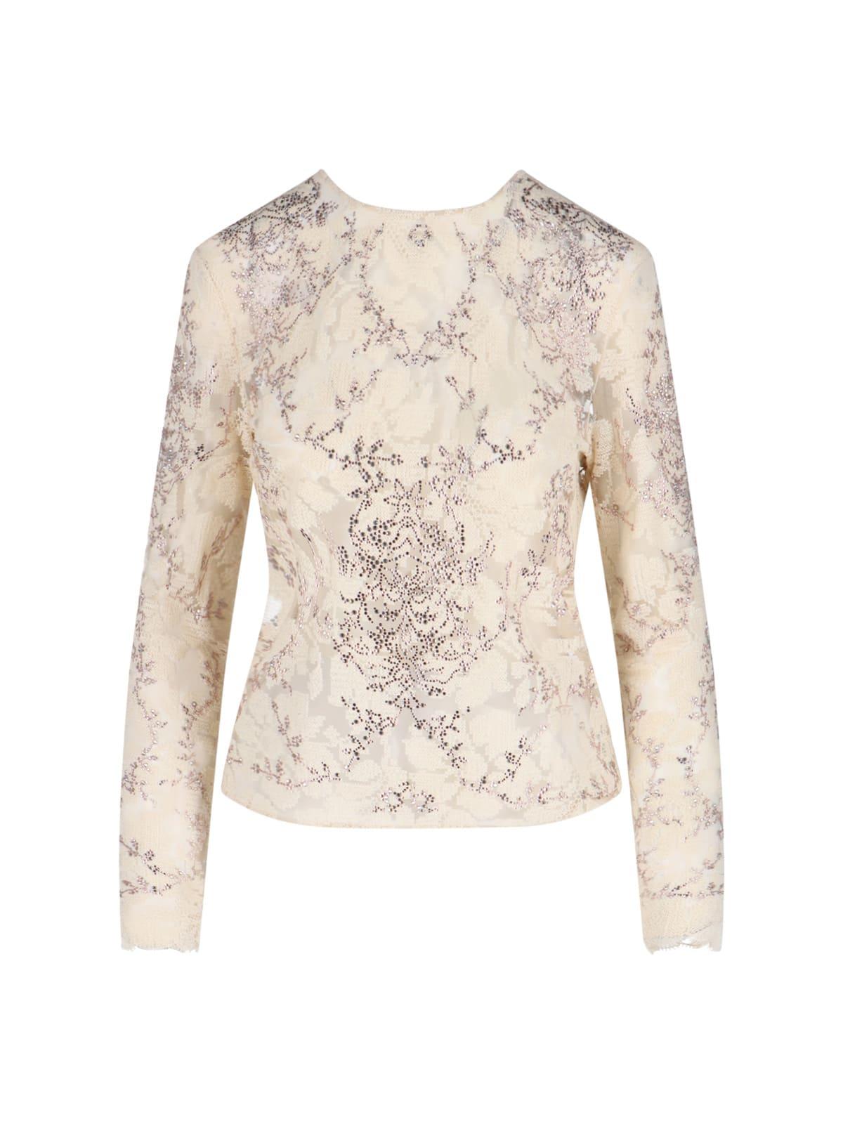 ermanno scervino lace sweater with rhinestones
